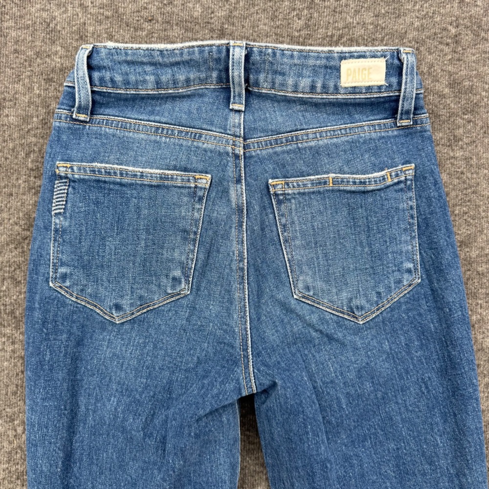 Paige Hoxton slim High Rise Straight Leg Jeans Medium Wash Raw Hem Size 24 - Picture 10 of 12